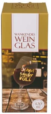 Weinglas gebogen - Schräger geht´s nicht - 100% Glas, Fassungsvermögen ca. 420 ml - mit Aufdruck Schon wieder voll - in Geschenkbox