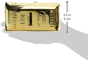 Spardose in Form eines Goldbarren mit Schloss aus Kunststoff