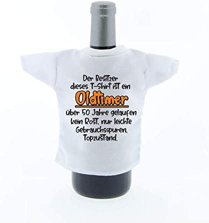 Flaschen Deko Mini Tshirt zum Geburtstag mit Aufdruck Dieser Besitzer ist EIN Oldtimer mit 50 Jahren