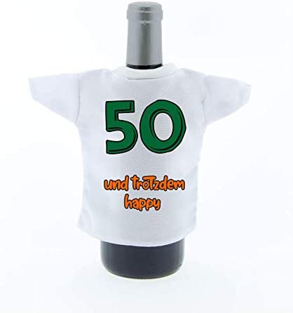 Flaschen Deko Mini Tshirt zum Geburtstag mit Aufdruck  50 und trotzdem Happy