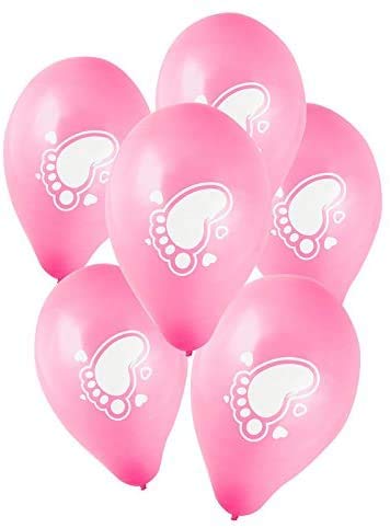 Luftballon rosa - zur Geburt eines Mädchen zum selber beschriften - 6 Stück Packung - Latexballon bedruckt mit Babyfuß