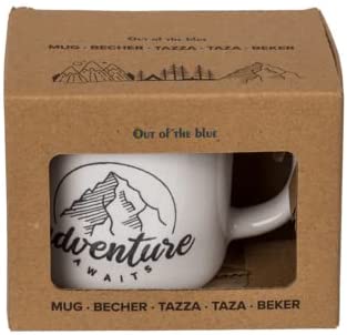 Tasse Emaille Becher Kaffeebecher im Geschenkkarton - Motiv für Travel & Outoor Fans - Adventure Awaits