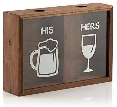 Sammelbox - Getränkedeckelsammler aus Holz für Kronkorken und Weinkorken, 29x20x7cm - Zwei getrennte Fächer HIS & Hers