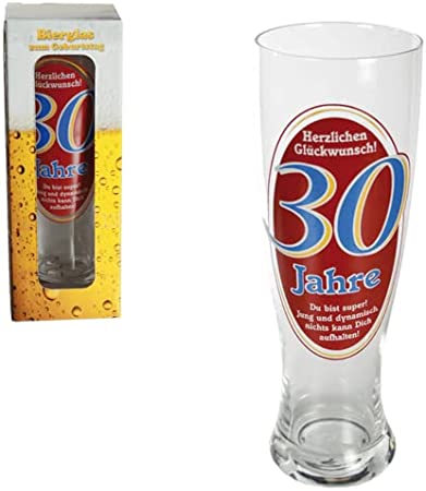 Bierglas Bierhumpen Maßkrug Weizenbierglas mit Aufdruck zum Geburtstag - Herzlichen Glückwunsch 30 Jahre