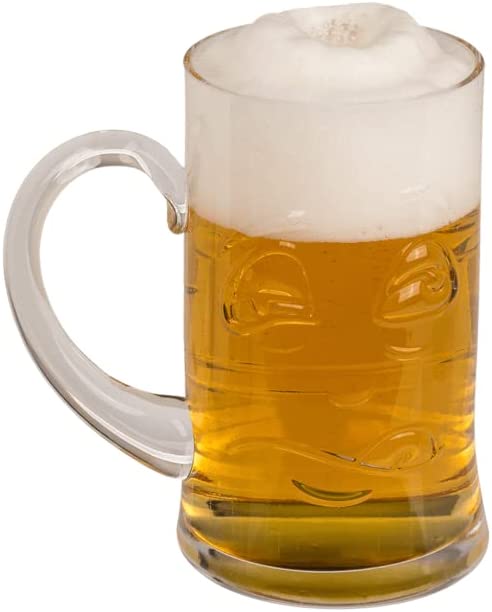 Bierglas Bierhumpen Maßkrug aus Glas - mit Gesichtern auf jeder Seite Vorher & Nachher - Fassungsvermögen ca. 530ml