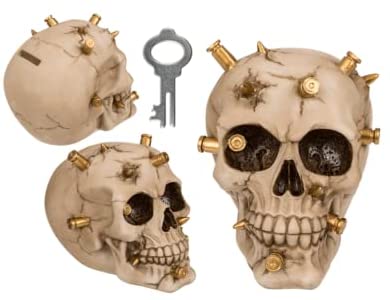 Spardose Sparschwein Sparbüchse Skull Totenkopf Schädel mit Patronen