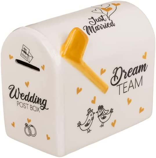 Spardose Keramik Briefkasten - Hochzeitskasse, Flitterwochenkasse als Hochzeitsgeschenk - Just Married / Flitterwochen Hochzeitsauto ca.16x14cm