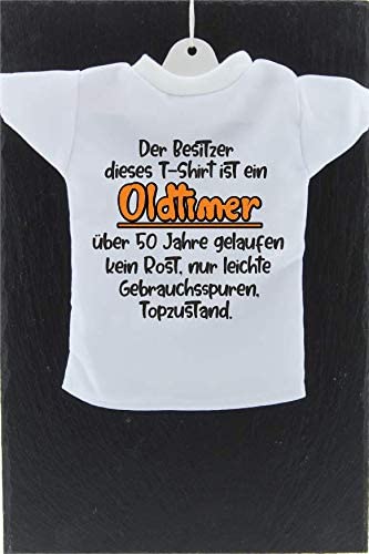 Flaschen Deko Mini Tshirt zum Geburtstag mit Aufdruck Dieser Besitzer ist EIN Oldtimer mit 50 Jahren