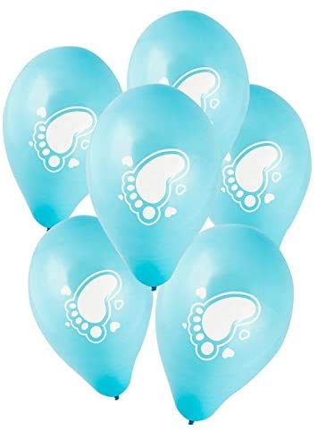 Luftballon hellblau - zur Geburt eines Jungen zum selber beschriften - 6 Stück Packung - Latexballon bedruckt mit Babyfuß