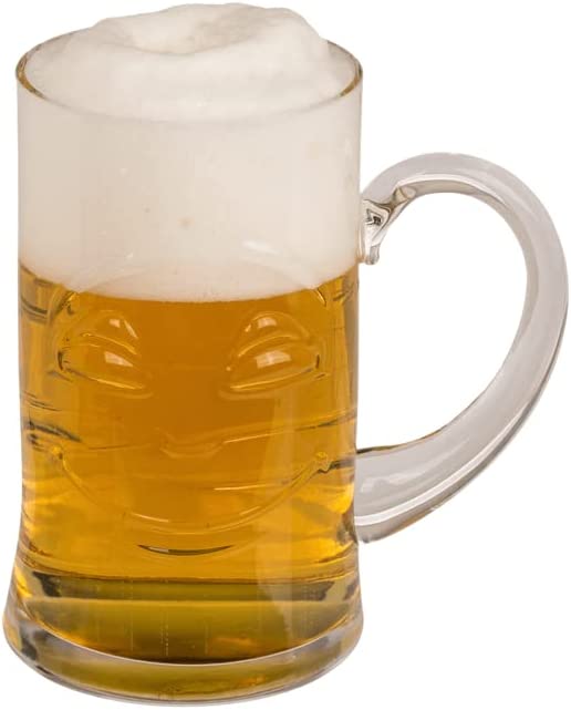 Bierglas Bierhumpen Maßkrug aus Glas - mit Gesichtern auf jeder Seite Vorher & Nachher - Fassungsvermögen ca. 530ml