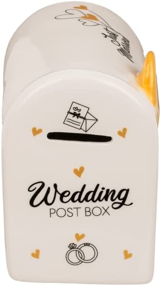 Spardose Keramik Briefkasten - Hochzeitskasse, Flitterwochenkasse als Hochzeitsgeschenk - Just Married / Flitterwochen Hochzeitsauto ca.16x14cm