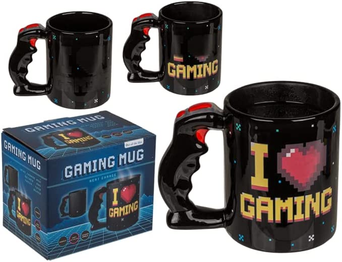 Tasse Kaffeebecher für den Gamer Schwarze Tasse mit Aufdruck I ❤️ Gaming Tasse reagiert auf Hitze