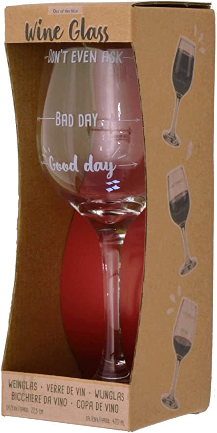 Weinglas - mit Aufdruck Don't even ask, Good day, Bad day - 100% Glas, Fassungsvermögen ca. 420 ml - in Geschenkbox