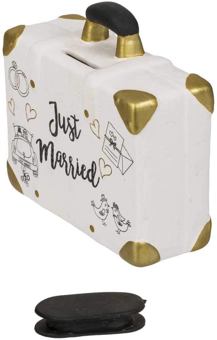 Spardose Keramik - Reisekoffer Hochzeitsgeschenk - Just Married 14x13x5cm