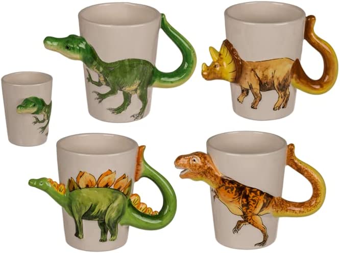 Tasse Kaffeebecher mit Henkel in Form eines Dinosaurier - für die andere Art von Frühstück - Porzellan-Becher mit Henkel in Form eines T-Rex