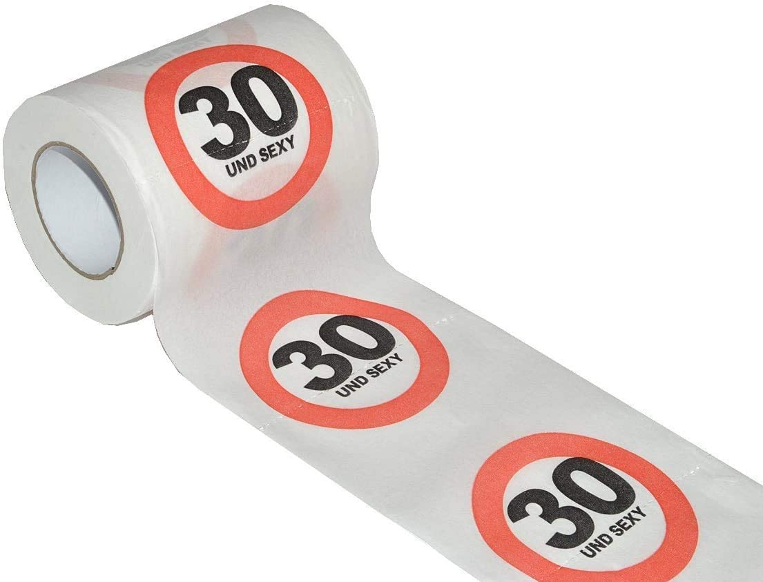 Geburtstag Toilettenpapier mit Aufdruck Verkehrszeichen Happy Birthday 30 and Sexy - Klopapier WC-Papier