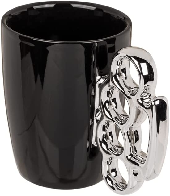 Tasse Kaffeebecher mit Henkel in Form eines Schlagringes - für die andere Art von Frühstück - Porzellan-Becher mit Henkel in Form eines Schlagringes