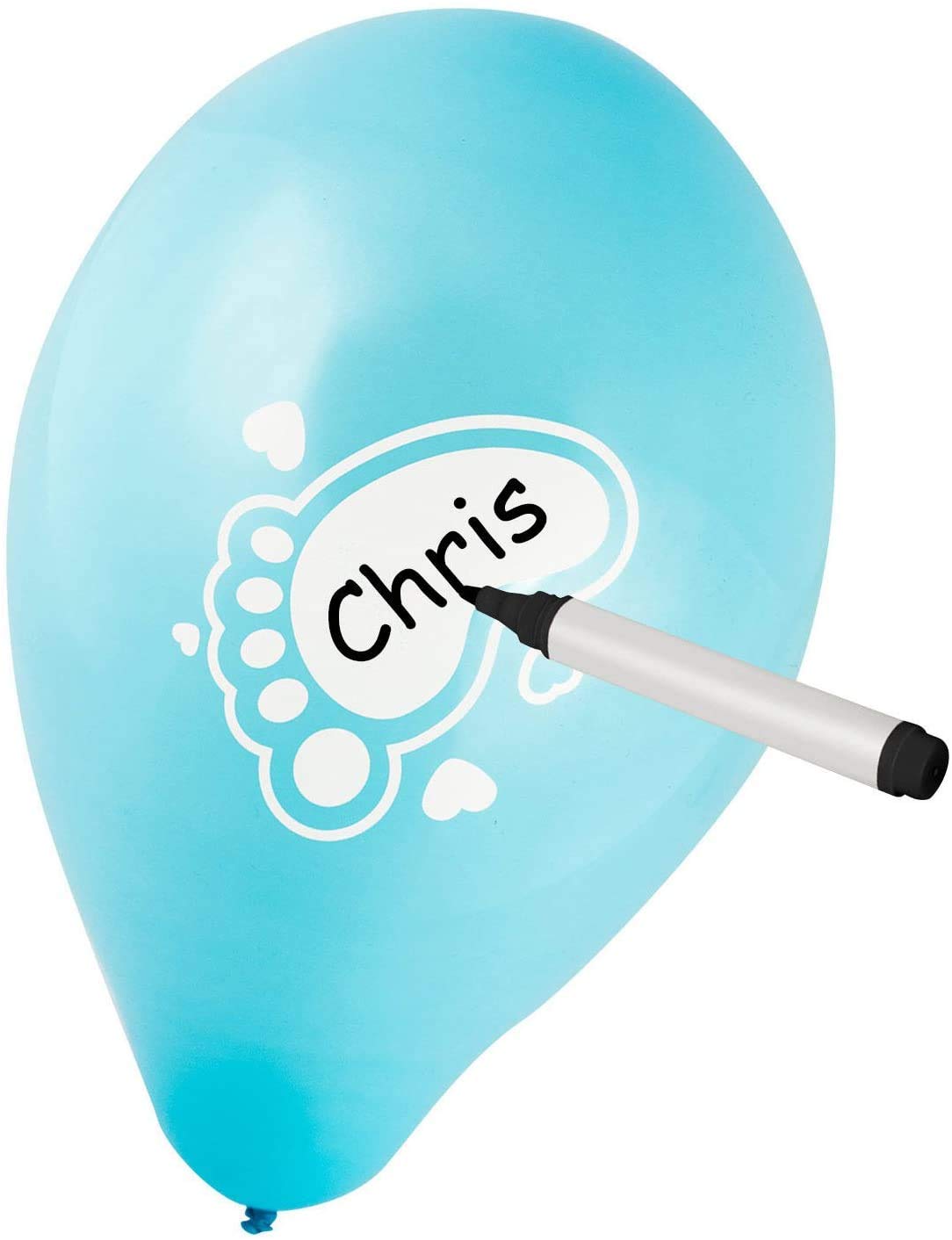 Luftballon hellblau Geburt Jungen beschriften Latexballon Babyfuß