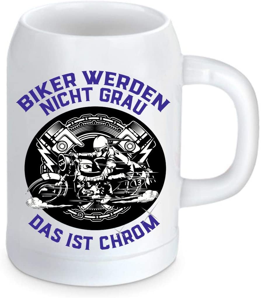 Bierkrug Keramik Biker Chrom