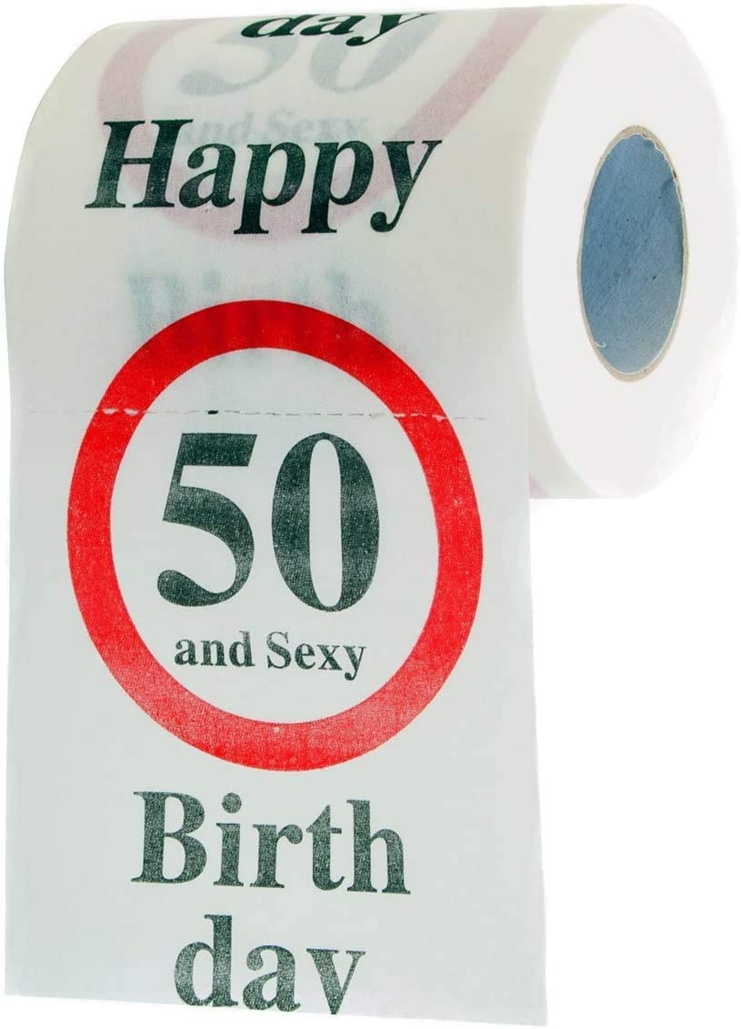 Geburtstag Toilettenpapier mit Aufdruck Verkehrszeichen Happy Birthday 50 and Sexy - Klopapier WC-Papier