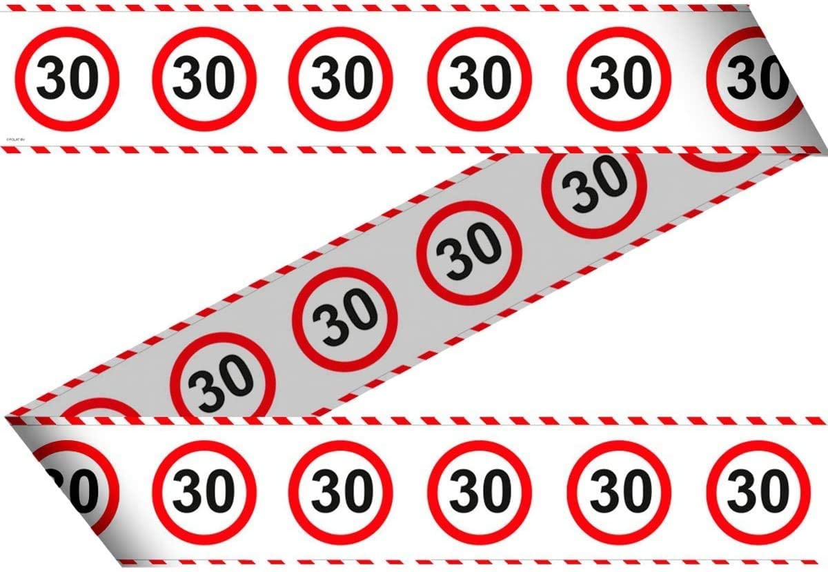 Absperrband 30 - 15m lang - DEKO zum 30. Geburtstag - Kunststoff-Absperrband Bedruckt mit Verkehrsschild Zahl 30