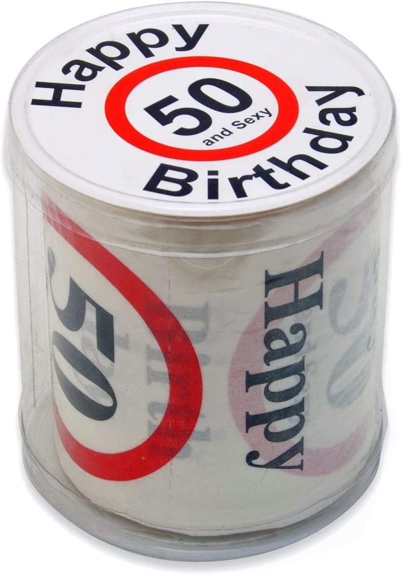 Geburtstag Toilettenpapier mit Aufdruck Verkehrszeichen Happy Birthday 50 and Sexy - Klopapier WC-Papier