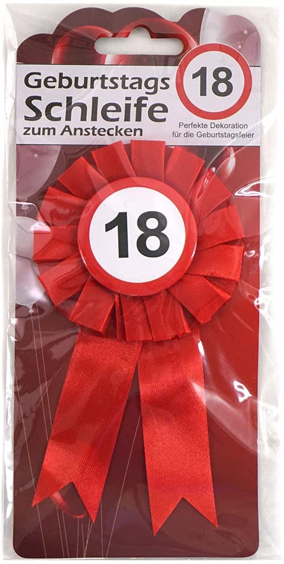 Rosette zum Geburtstag Ansteck Button mit Schleife in Verkehrszeichenoptik mit Jahreszahl 18