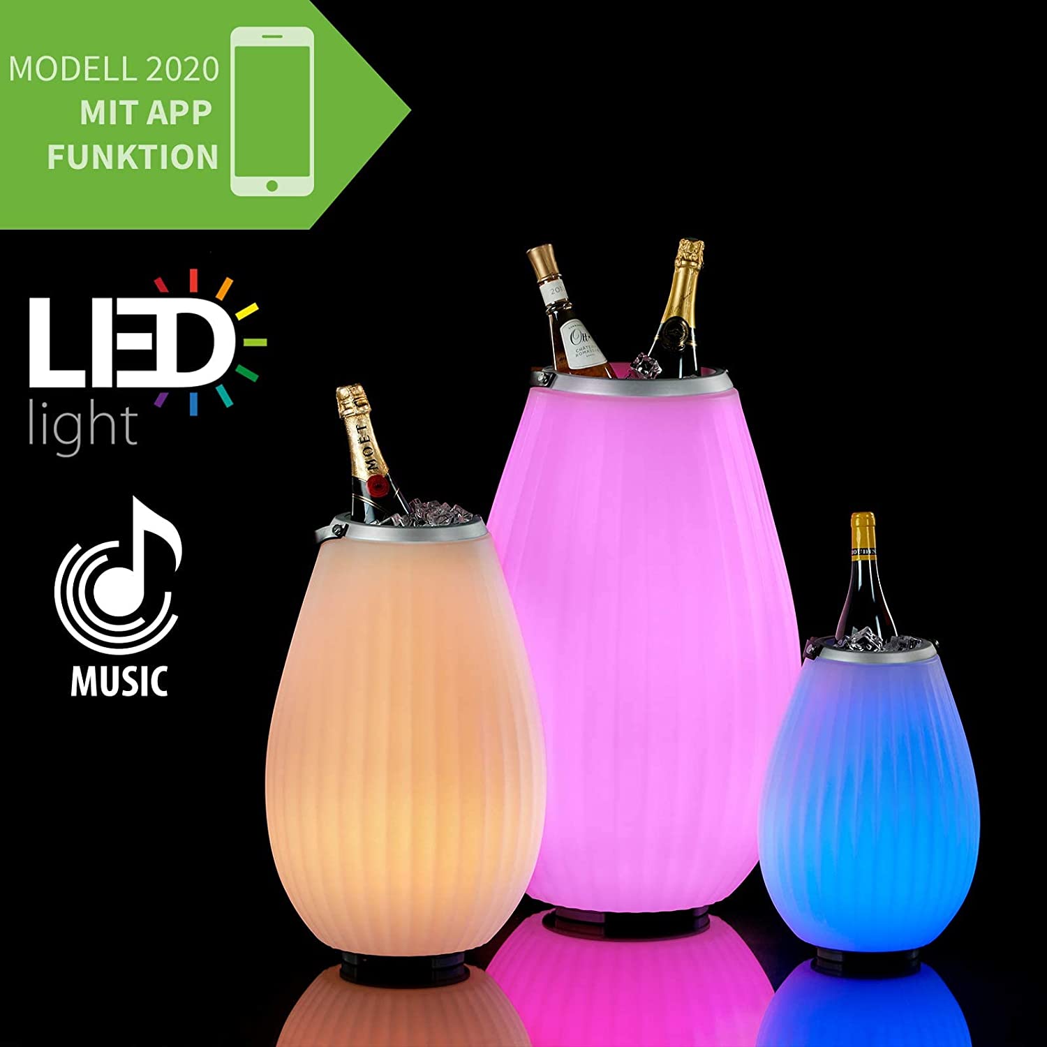 Bluetooth Lautsprecher Joouls 65 Wabendesign mit Licht in 9 wechselbaren Farben Getränkekühler