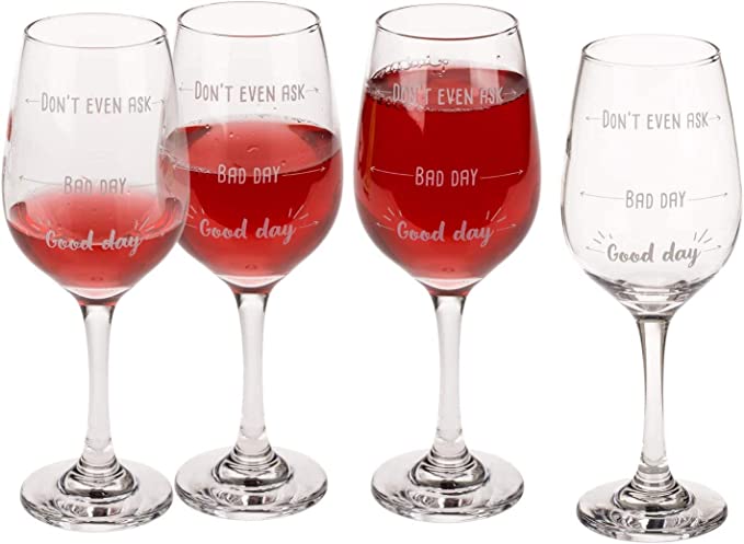 Weinglas - mit Aufdruck Don't even ask, Good day, Bad day - 100% Glas, Fassungsvermögen ca. 420 ml - in Geschenkbox