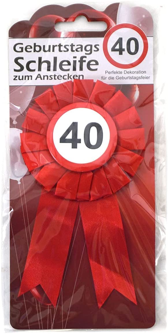Geburtstag Ansteck Button mit Schleife in Verkehrszeichenoptik mit Jahreszahl 40