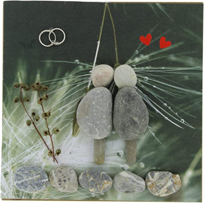 Steinbild Kieselbild - Handmade und UNIKAT - Bilderrahmen mit Steinmotiv zum Thema Liebe & Hochzeit
