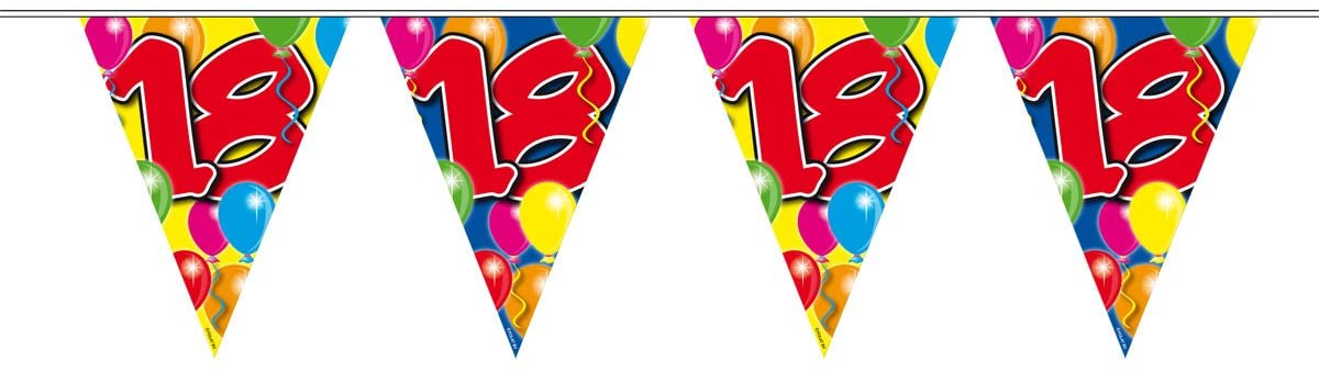 Geburtstag Wimpelgirlande zum 18. Geburtstag - Kunststoffwimpel Bedruckt mit Jahreszahl 18
