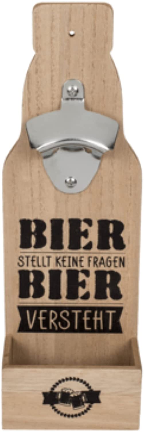 Flaschenöffner Kapselheber Bierhobel aus Metall auf Holzbrett