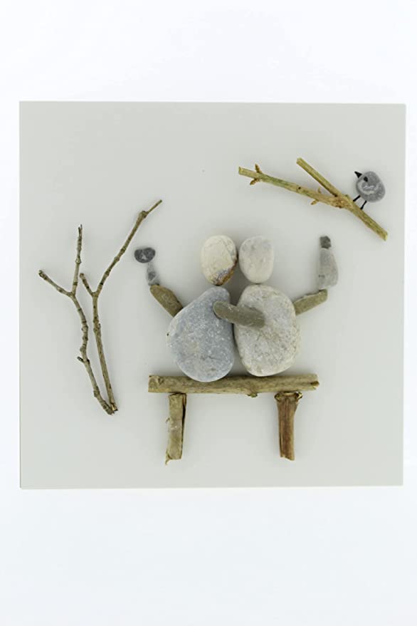 Steinbild Kieselbild - Handmade und UNIKAT - Bilderrahmen mit Steinmotiv zum Thema Liebe & Partnerschaft