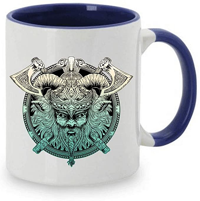 Tasse Kaffeebecher mit Motiv für Wikinger Vikings und Highlander Thor mit gekreuzte Äxten