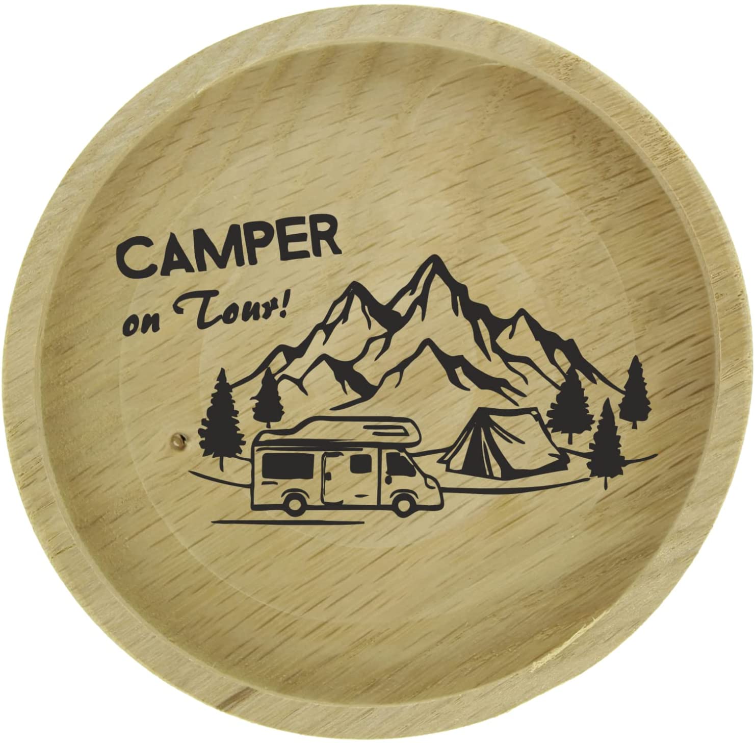 Bierglasdeckel Trinkglasdeckel Untersetzer aus Holz- mit hochwertige Laser-Gravur - ca.11cm DM - für Camper - Camper on Tour mit Motiv