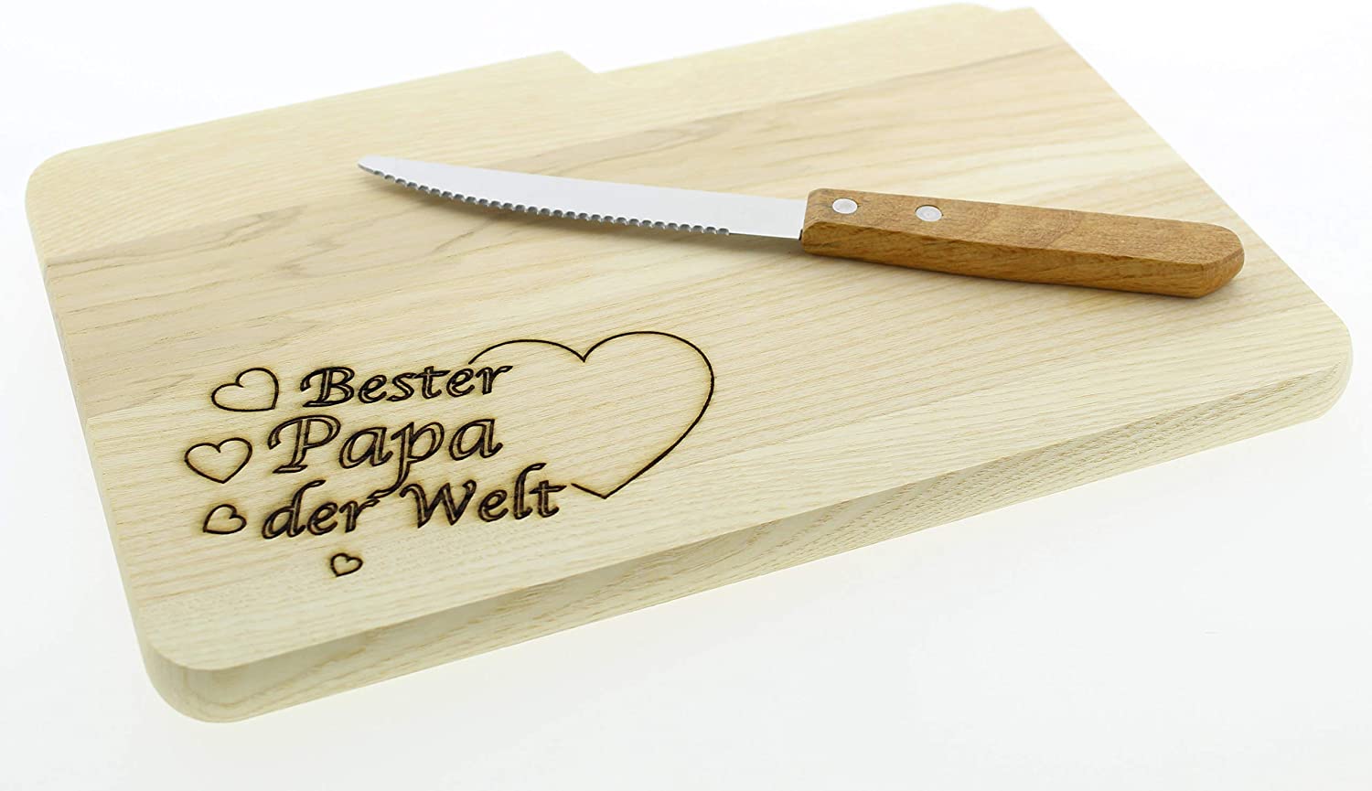 Schneidebrett mit Messer und Gravur, Brotzeitbrett Jausenbrett Holz ESCHE, Küchenutensilien, Motiv für den Vater - Besten Papa der Welt