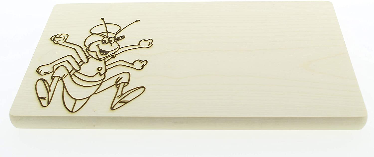Schneidebrett mit Gravur, Brotzeitbrett Jausenbrett Holz AHORN, Küchenutensilien, Motiv Biene Maja - Flipp