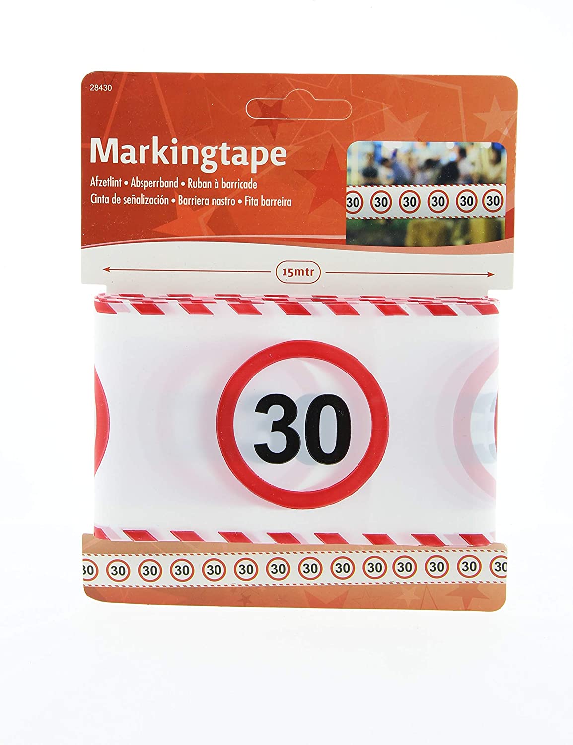 Absperrband 30 - 15m lang - DEKO zum 30. Geburtstag - Kunststoff-Absperrband Bedruckt mit Verkehrsschild Zahl 30