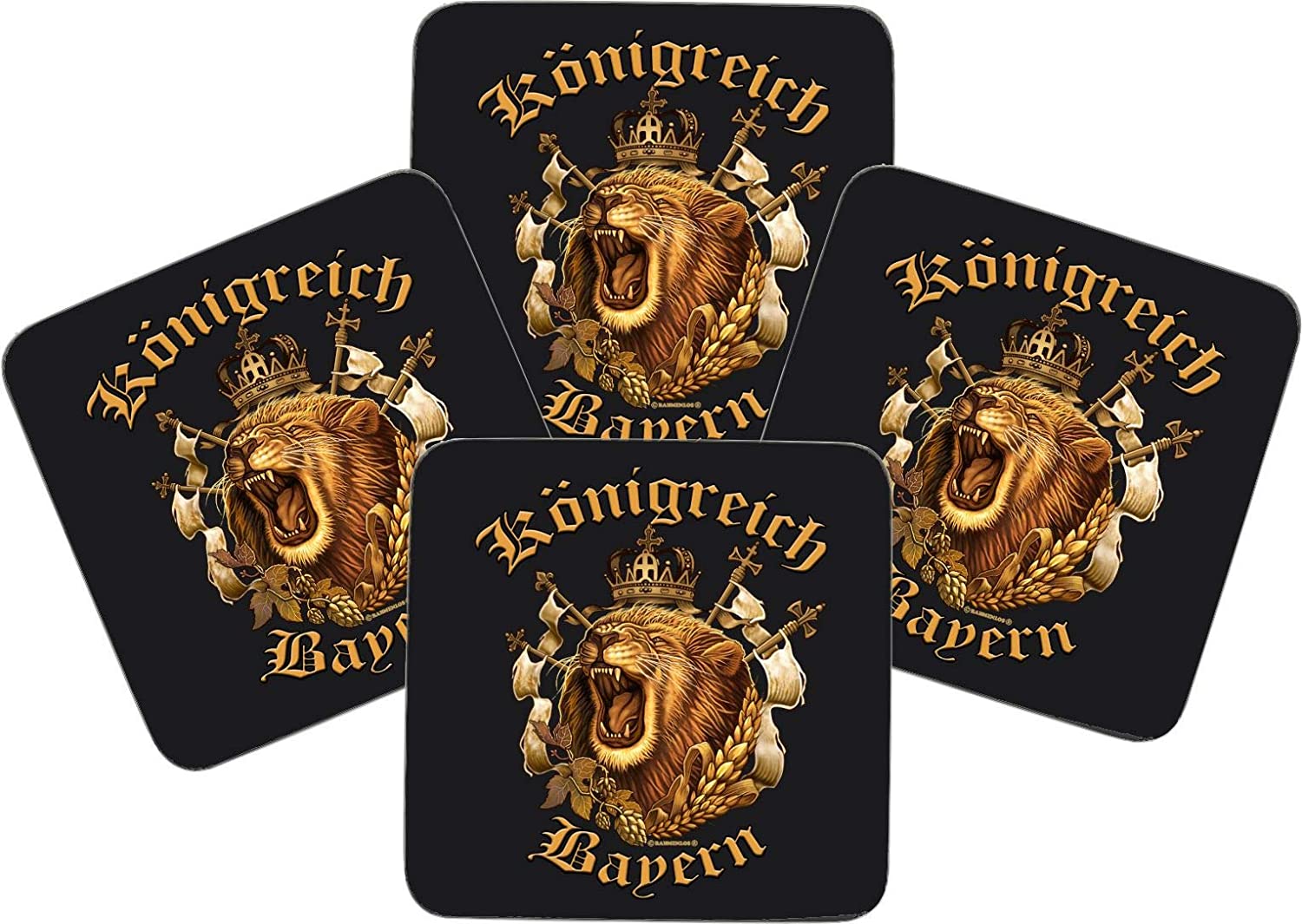 Untersetzer MDF/Kork - Bedruckt - 4er-Set - MDF-Platte 9,5cmx9,5cm - mit Korkrückseite zum Schutz - für den Echten Bayern Fan - Königreich Bayern