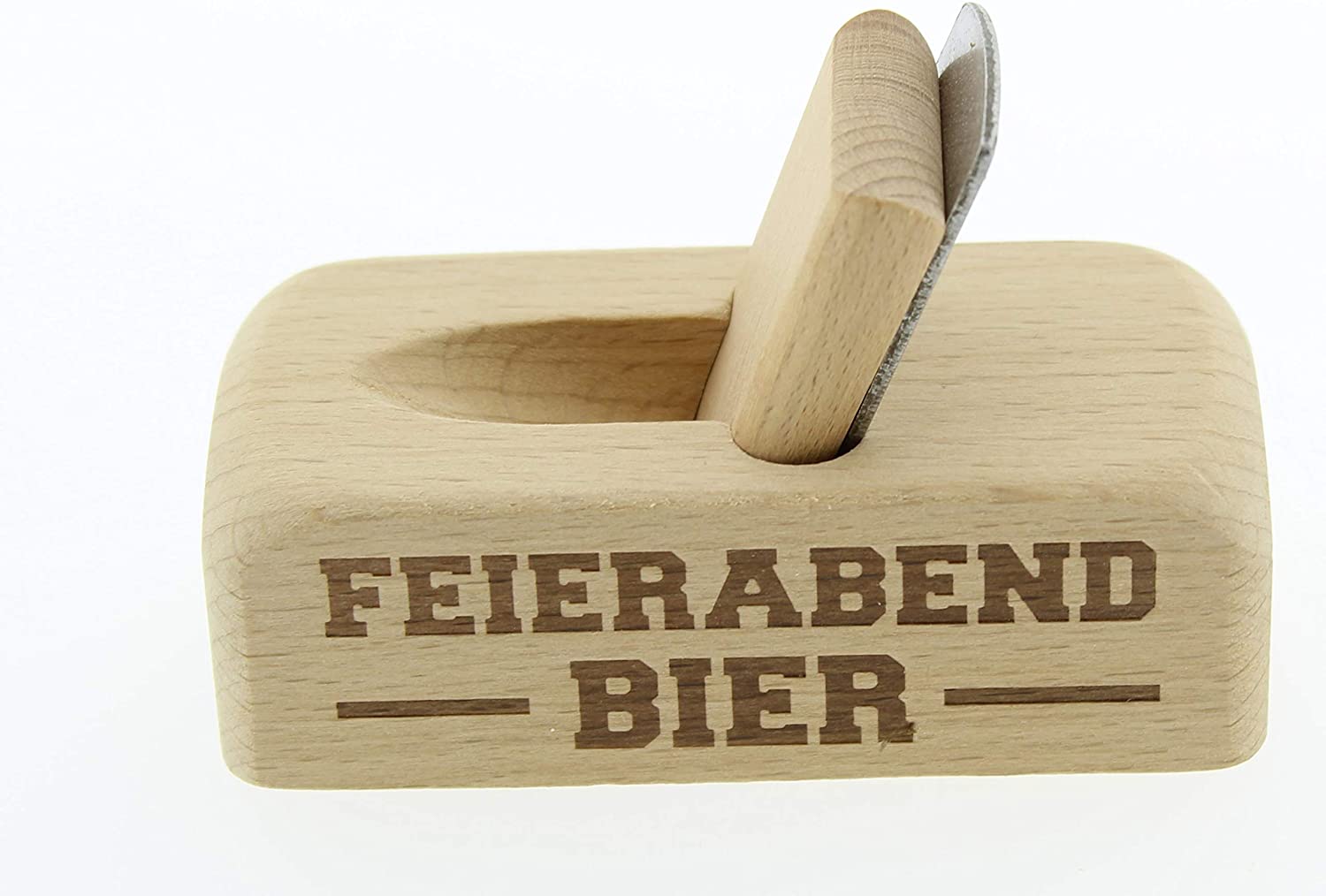 Flaschenöffner Kapselheber Bierhobel aus Buchenholz mit Lasergravur