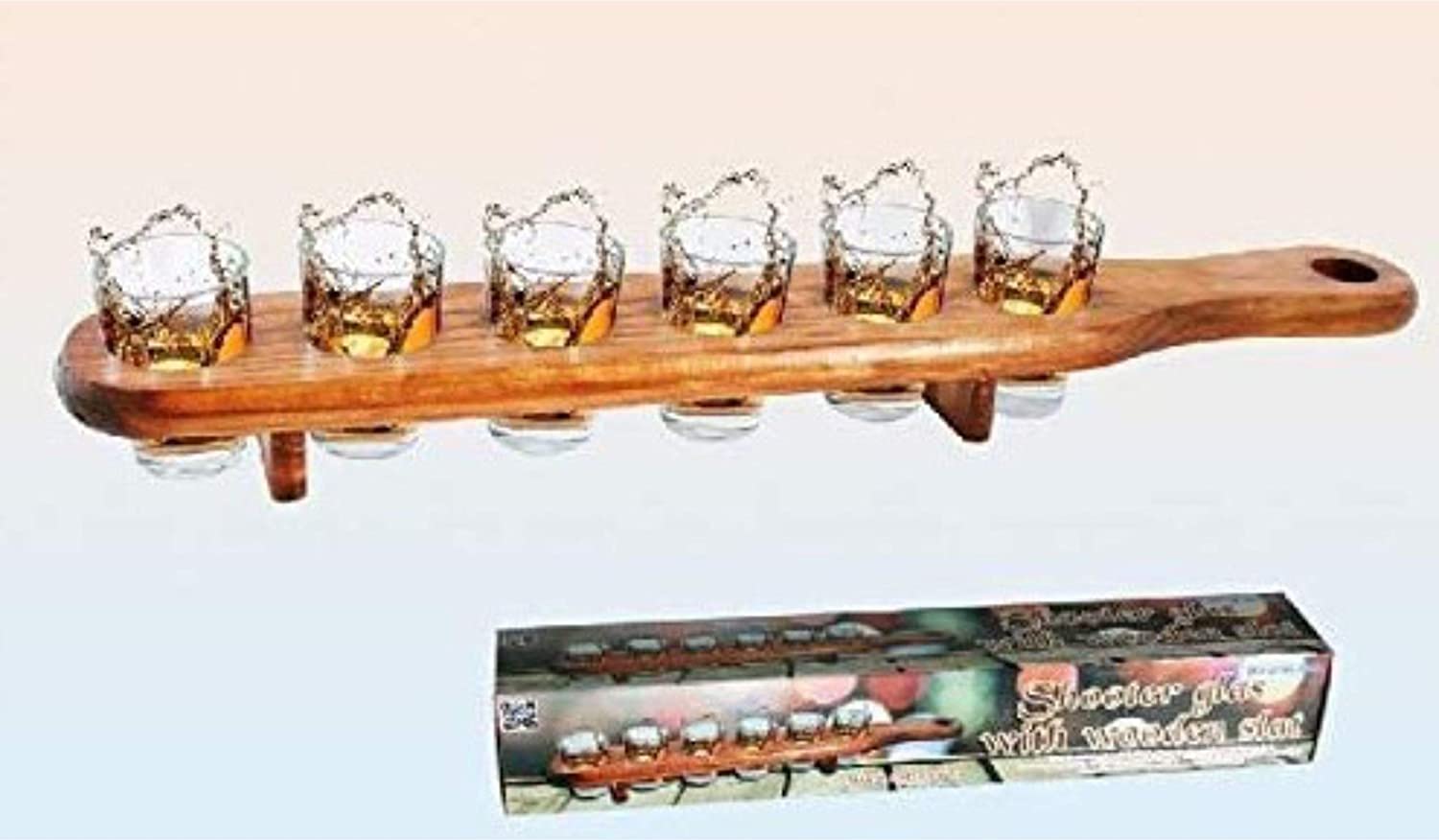 Schnapslatte Shooter-Gläser 6er Set mit Holzlatte, 45 cm