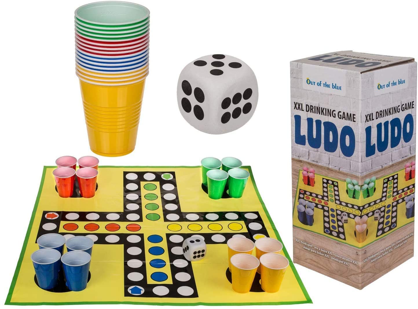 Trinkspiel - Ludo in XXL Ausführung - aus Kunststoff - Spielfläche 90x90cm
