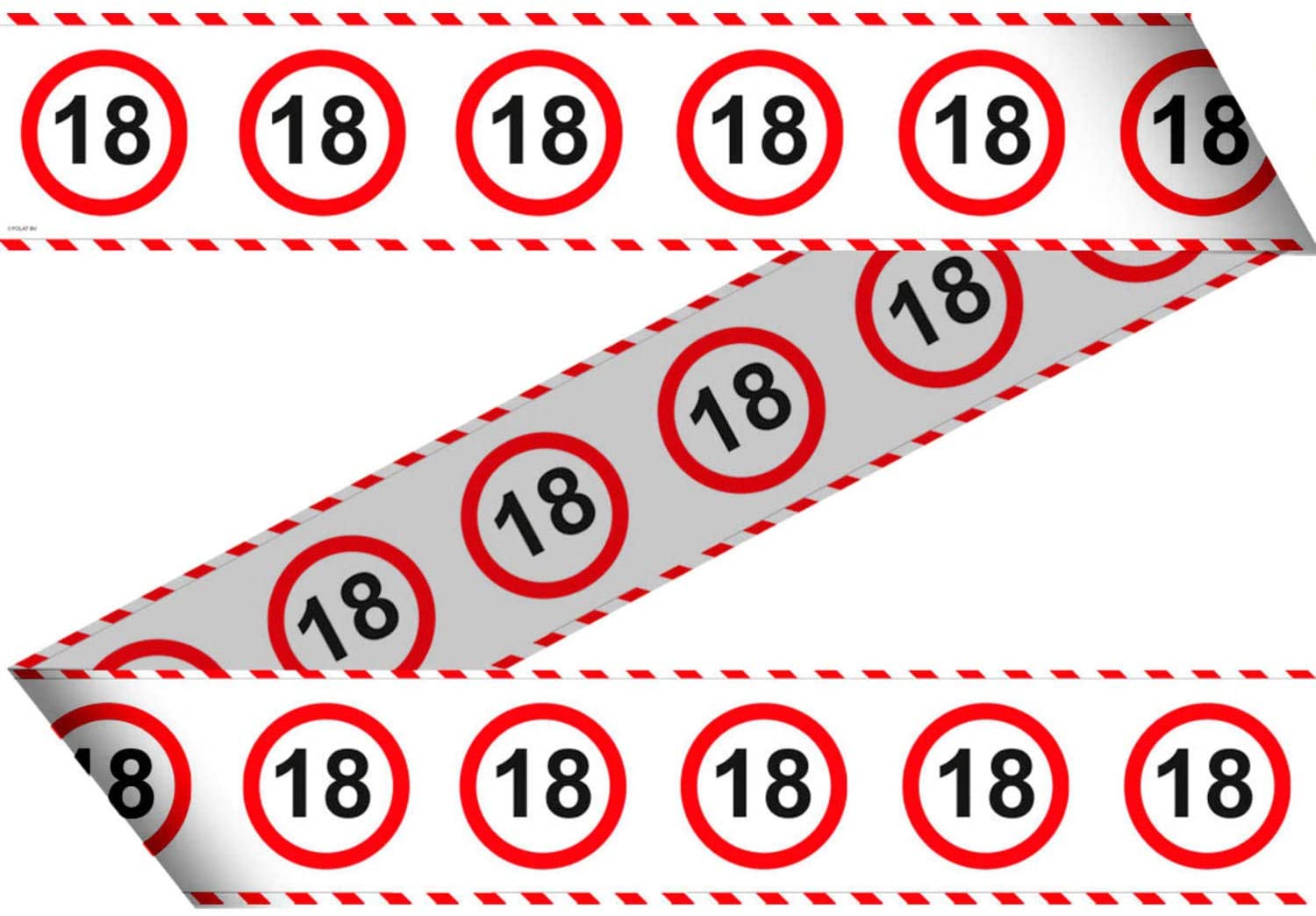 Absperrband 18 - 15m lang - DEKO zum 18. Geburtstag - Kunststoff-Absperrband Bedruckt mit Verkehrsschild Zahl 18