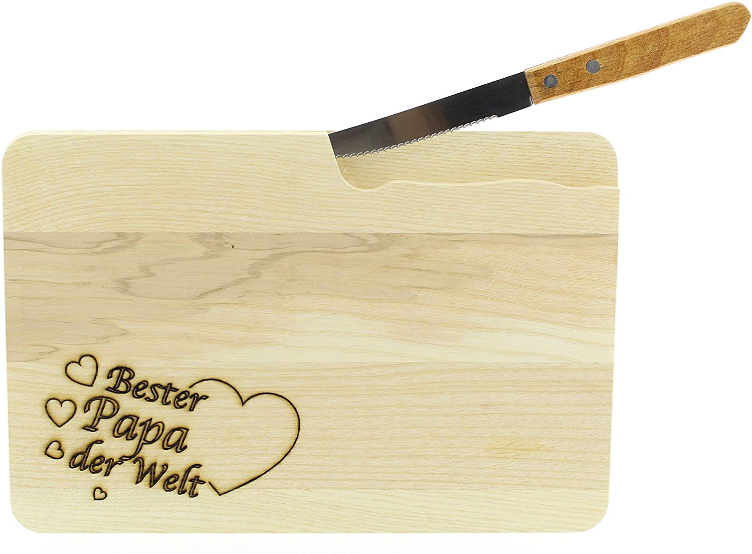 Schneidebrett mit Messer und Gravur, Brotzeitbrett Jausenbrett Holz ESCHE, Küchenutensilien, Motiv für den Vater - Besten Papa der Welt