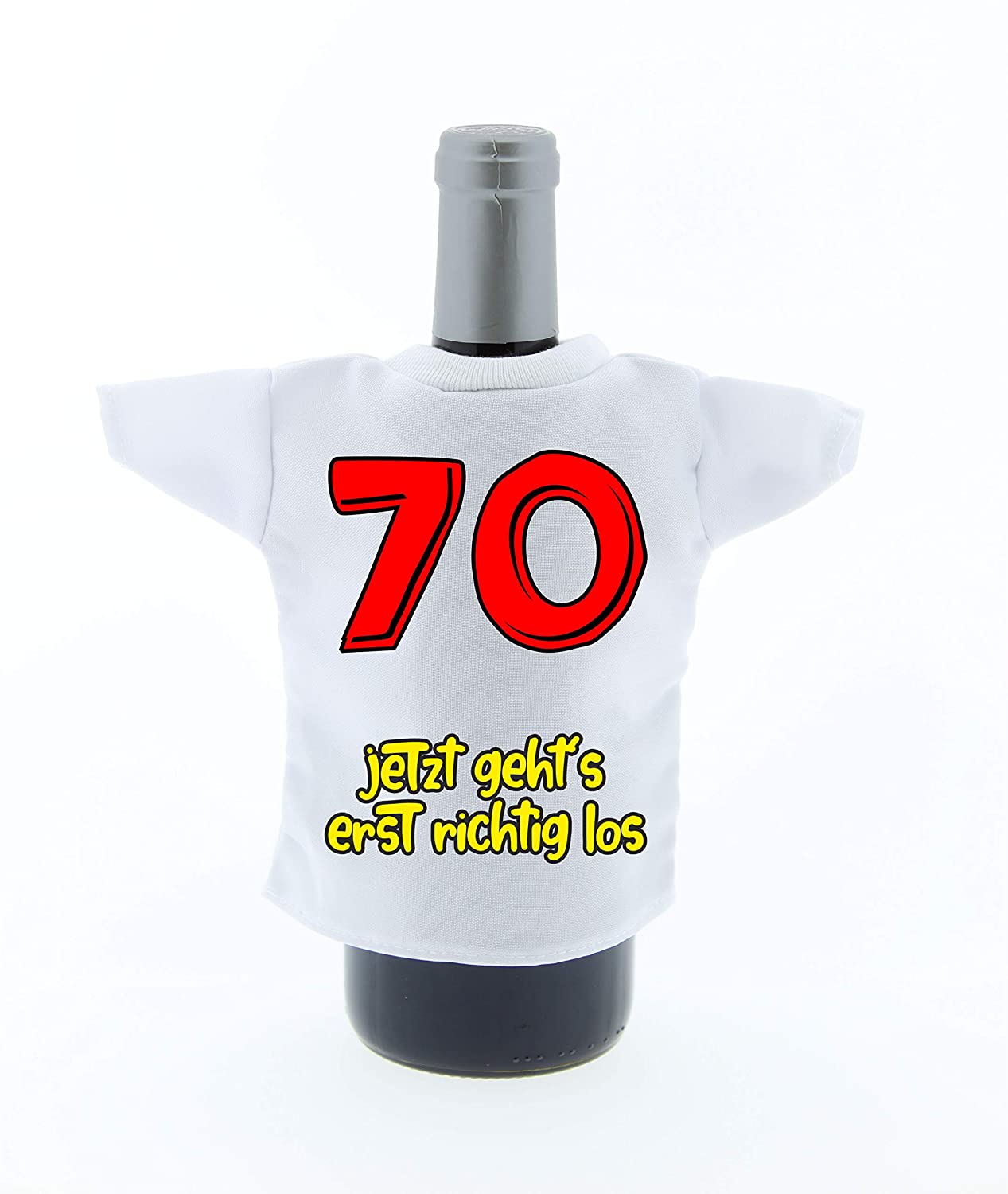 Flaschen Mini Tshirt Dekoration zum Geburtstag mit Aufdruck 70 jetzt geht es erst richtig los