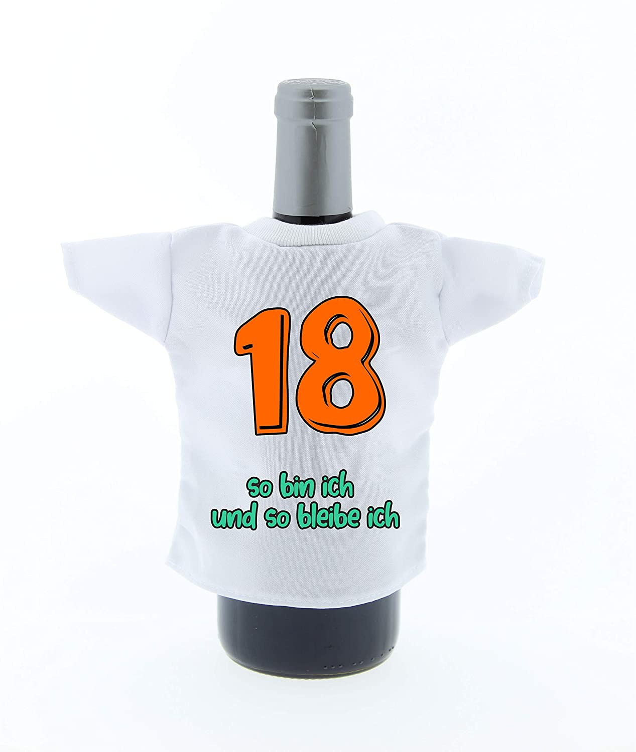 Flaschen Mini Tshirt zum Geburtstag mit Aufdruck 18 so Bin ich und so bleibe ich