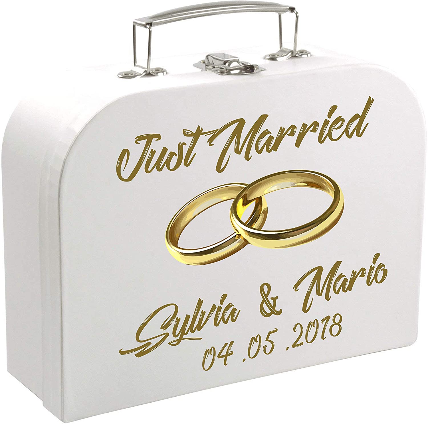 Hochzeits oder Jubiläumskoffer - Personifizierter Pappkoffer zur Hochzeit mit Namen & Datum