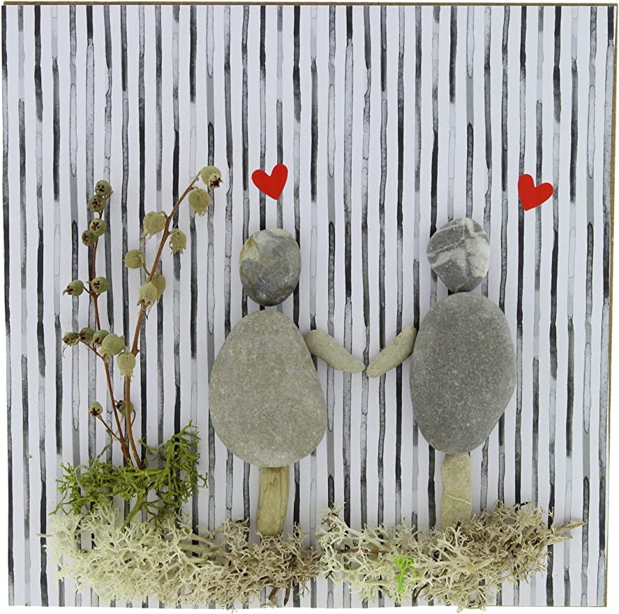 Steinbild Kieselbild - Handmade und UNIKAT - Bilderrahmen mit Steinmotiv zum Thema Liebe & Partnerschaft