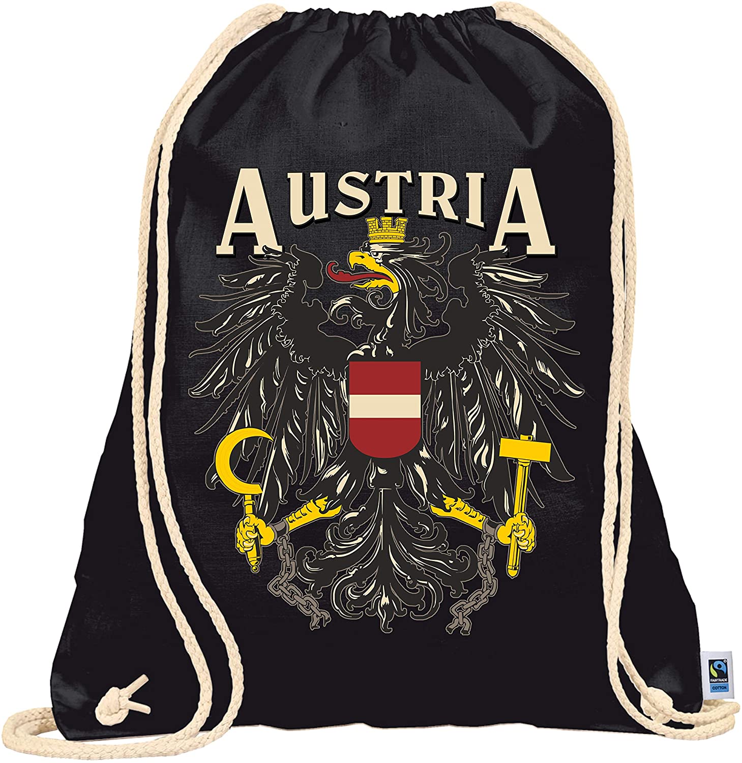 Rucksack oder Turnbeutel schwarz - Österreich Kollektion